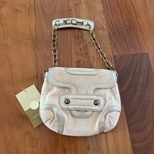 Cream Canvas Chain-Handle Women’s Shoulder Bag